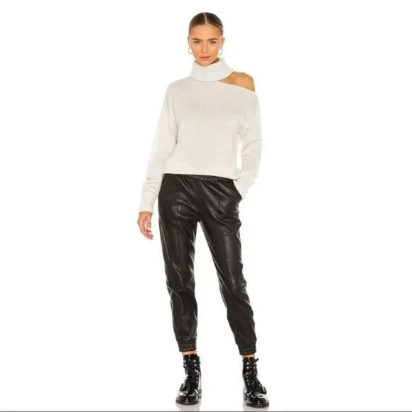 Paige Raundi Cold Shoulder CutOut Metallic Lurex Knit Relaxed Turtleneck Sweater - Picture 5 of 16